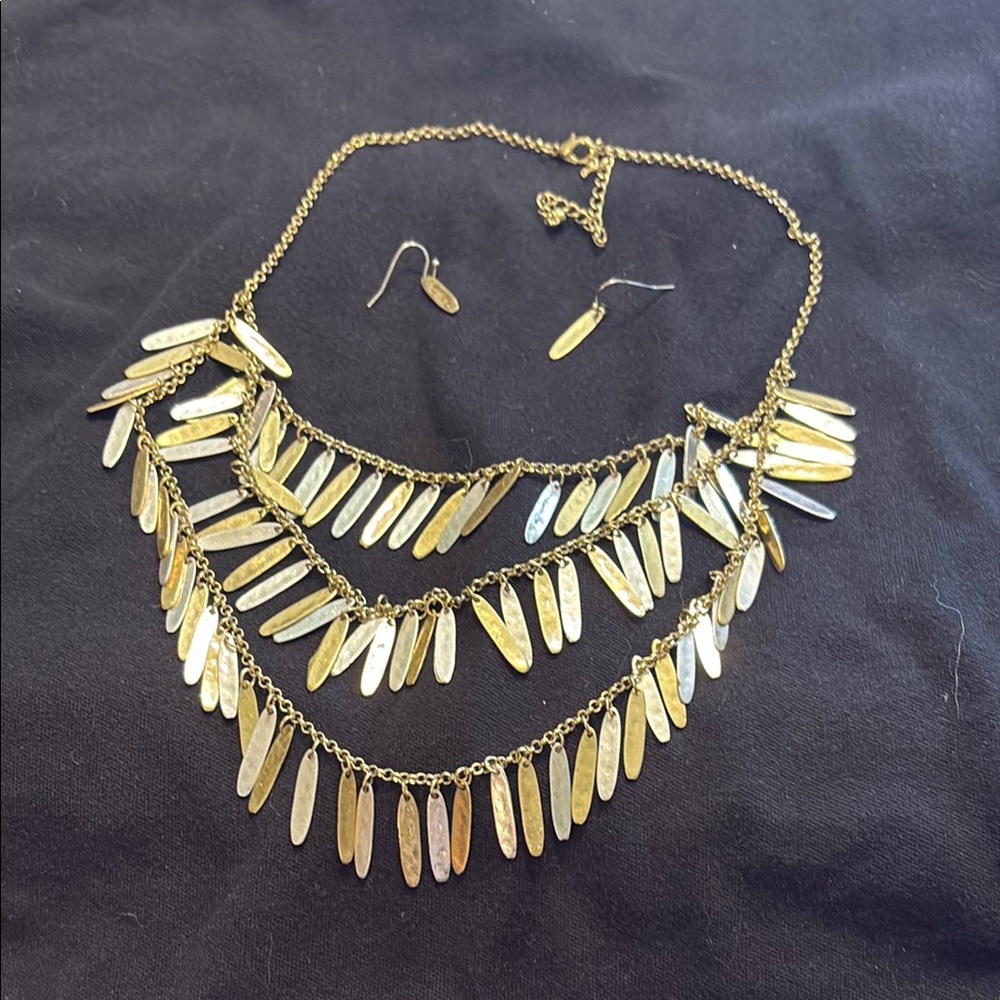Gold and Silver tone Layered Necklace and Earring Set